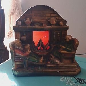 Old Christmas Chalkware Mantle Lamp Santa & Mrs Claus RARE